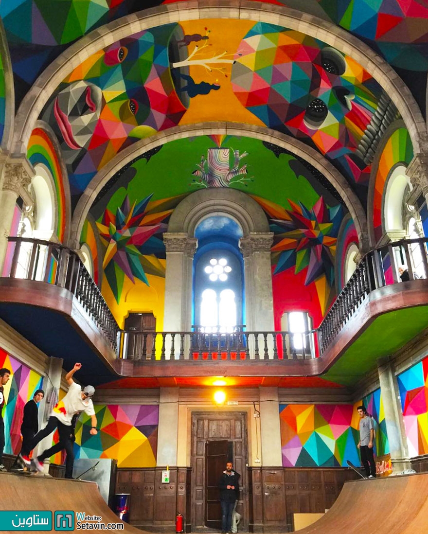 تبدیل کلیسای 100 ساله به زمین اسکیت رنگارنگ