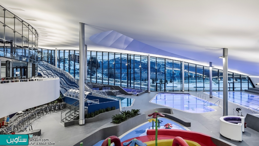 مرکز بازی های آبی , Aquamotion , تیم معماری , Auer Weber  , فرانسه , استخر , Aquatic Centre , کوهستان , استخر کوهستانی , بازی آبی , مجموعه آبی , ستاوین