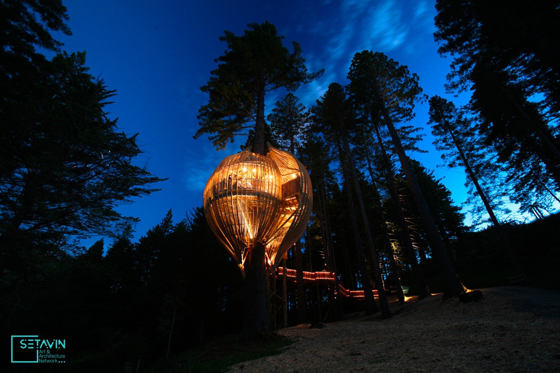 رستوران درختی زرد ، اثر تیم طراحی Pacific Environments , نیوزلند , رستوران درختی ، Yellow Treehouse Restaurant , تیم طراحی , Pacific Environments , نیوزلند , Restaurant , رستوران , کافه , کافه درختی , Redwood , طراحی رستوران , حومه Aukland ,رستوران درختی زرد نیوزلند ,طراحی ارگانیک ,