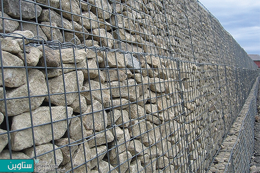 گابیون , کاربرد گابیون , عملکرد گابیون , Gabion , Gabions , A gabion , دیوار گابیون , concrete scraps , wire cage , دیوار تور سنگ , تور سنگی , دیوار تور و سنگ