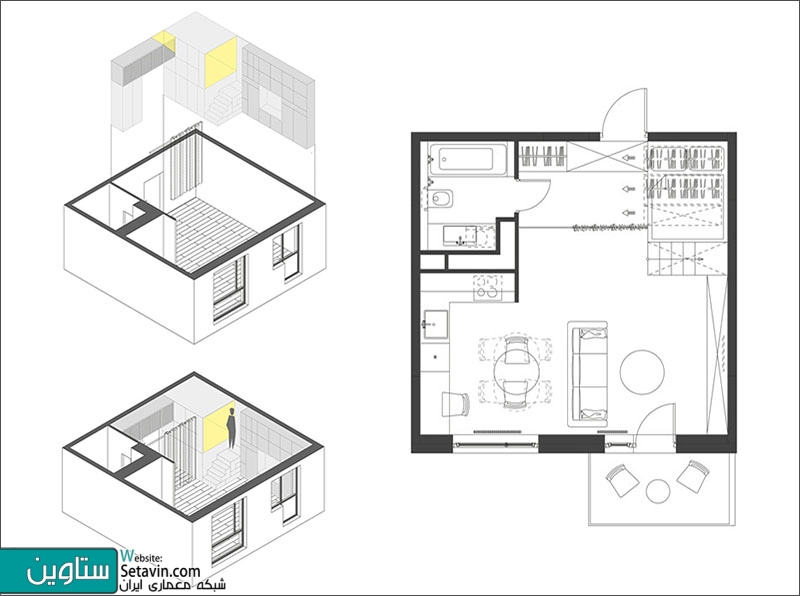 نگاهی به ایده ای مبتکرانه در طراحی یک آپارتمان بسیار کوچک