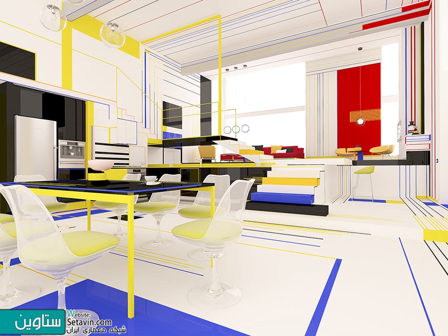 طراحی داخلی با اقتباس از آثار نقاشی PIET MONDRIAN