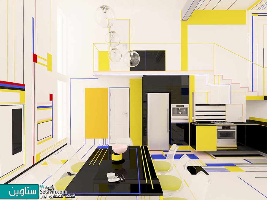 طراحی داخلی با اقتباس از آثار نقاشی PIET MONDRIAN