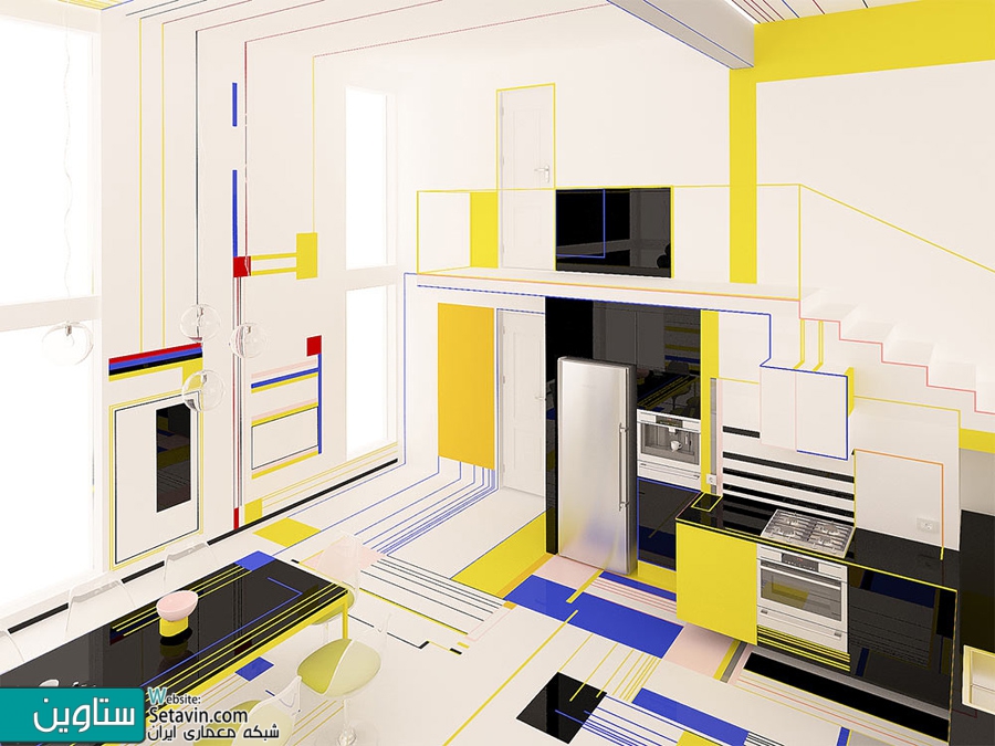 طراحی داخلی با اقتباس از آثار نقاشی PIET MONDRIAN