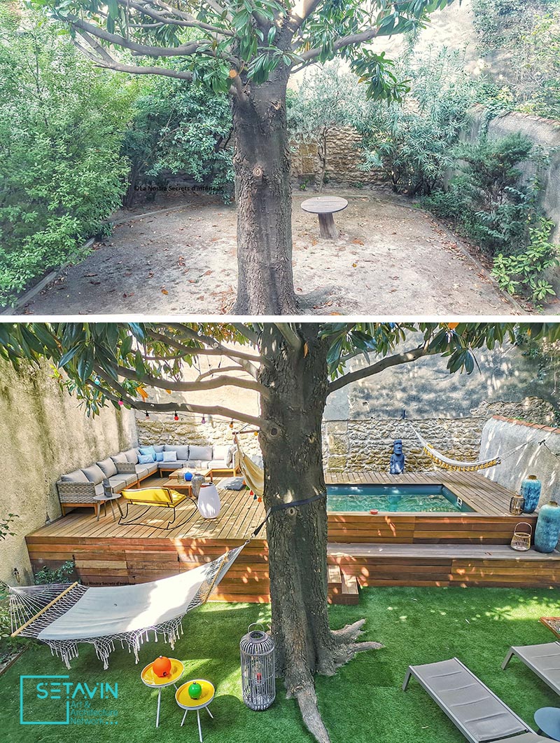 قبل و بعد طراحی یک حیاط