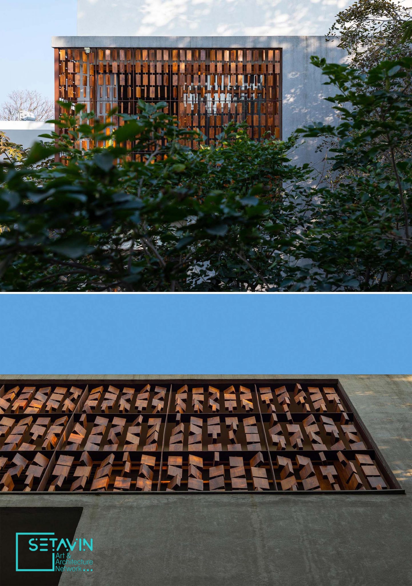 صفحه خاص چوبی بکاررفته در نمای ساختمانی در بنگلور هند