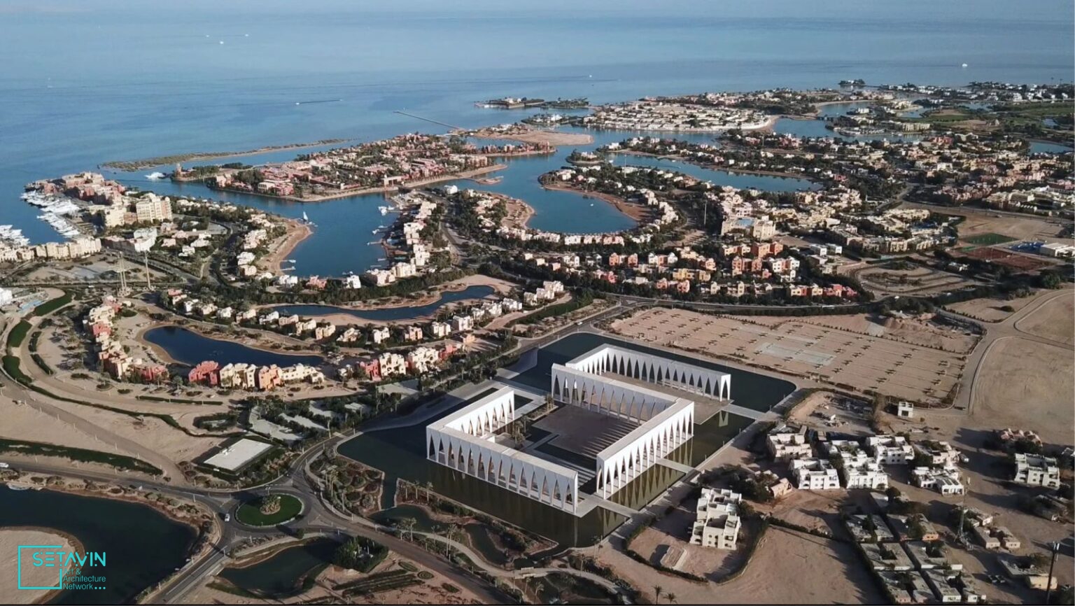 پلازای شهری Gouna Plaza ، استودیو معماری , Studio Seilern Architects , میدان , مصر , El Gouna Film Festival , ال گونا , El Gouna , Film Festival , شهر تفریحی , Gouna , Plaza , فرودگاه بین المللی غورغاده ، ancient Egyptian , Moorish architecture , پروژه های معماری , معماری مصر , طراحی معماری مصری , طراحی میدان شهری , فضای باز شهری