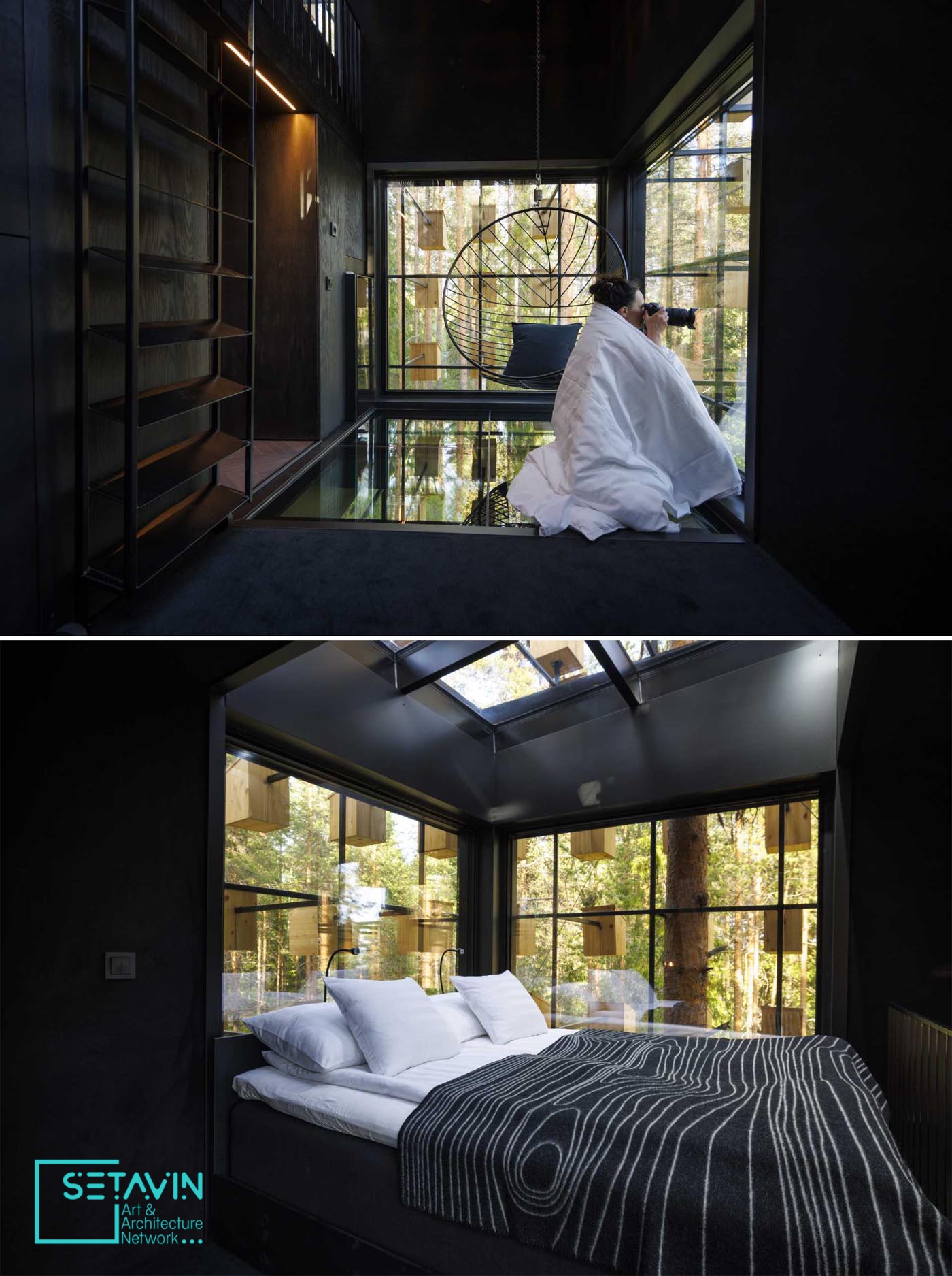 اتاق هتلی با 350 خانه پرنده در جنگلهای سوئد