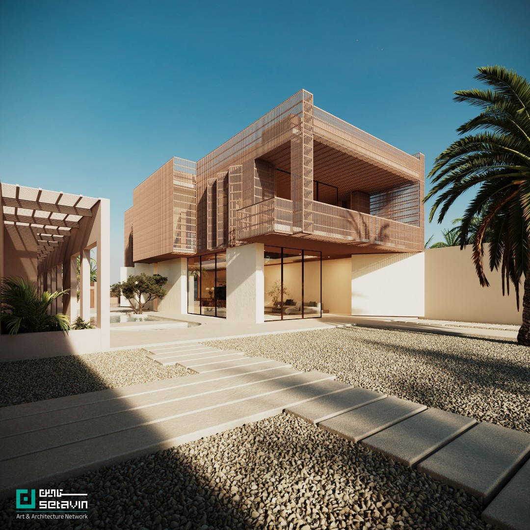 ویلای شماره ۳۸, Villa No.38, دفتر معماری شباهنگ, Shabahang Architecture Office, قشم, Qeshm, پوسته آجر, brick shell, نما نیمه‌شفاف, semi-transparent façade, معماری اقلیمی, climatic architecture, ویلا ساحلی, coastal villa