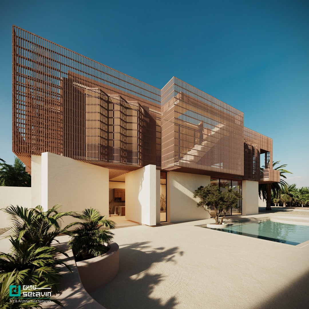 ویلای شماره ۳۸, Villa No.38, دفتر معماری شباهنگ, Shabahang Architecture Office, قشم, Qeshm, پوسته آجر, brick shell, نما نیمه‌شفاف, semi-transparent façade, معماری اقلیمی, climatic architecture, ویلا ساحلی, coastal villa