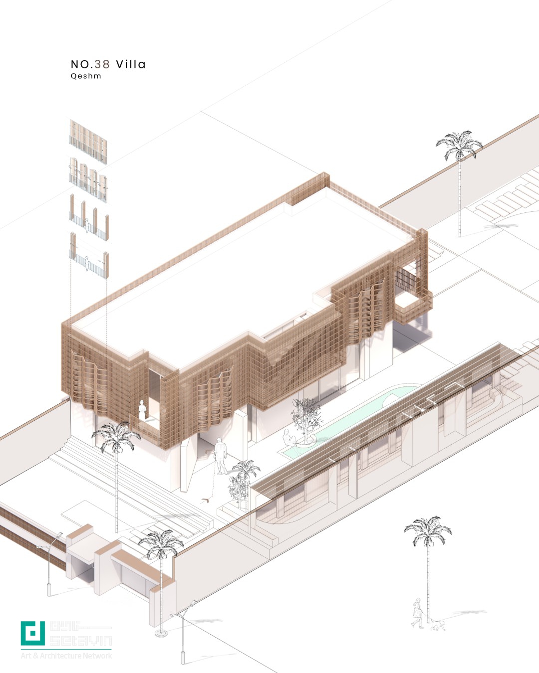 ویلای شماره ۳۸, Villa No.38, دفتر معماری شباهنگ, Shabahang Architecture Office, قشم, Qeshm, پوسته آجر, brick shell, نما نیمه‌شفاف, semi-transparent façade, معماری اقلیمی, climatic architecture, ویلا ساحلی, coastal villa