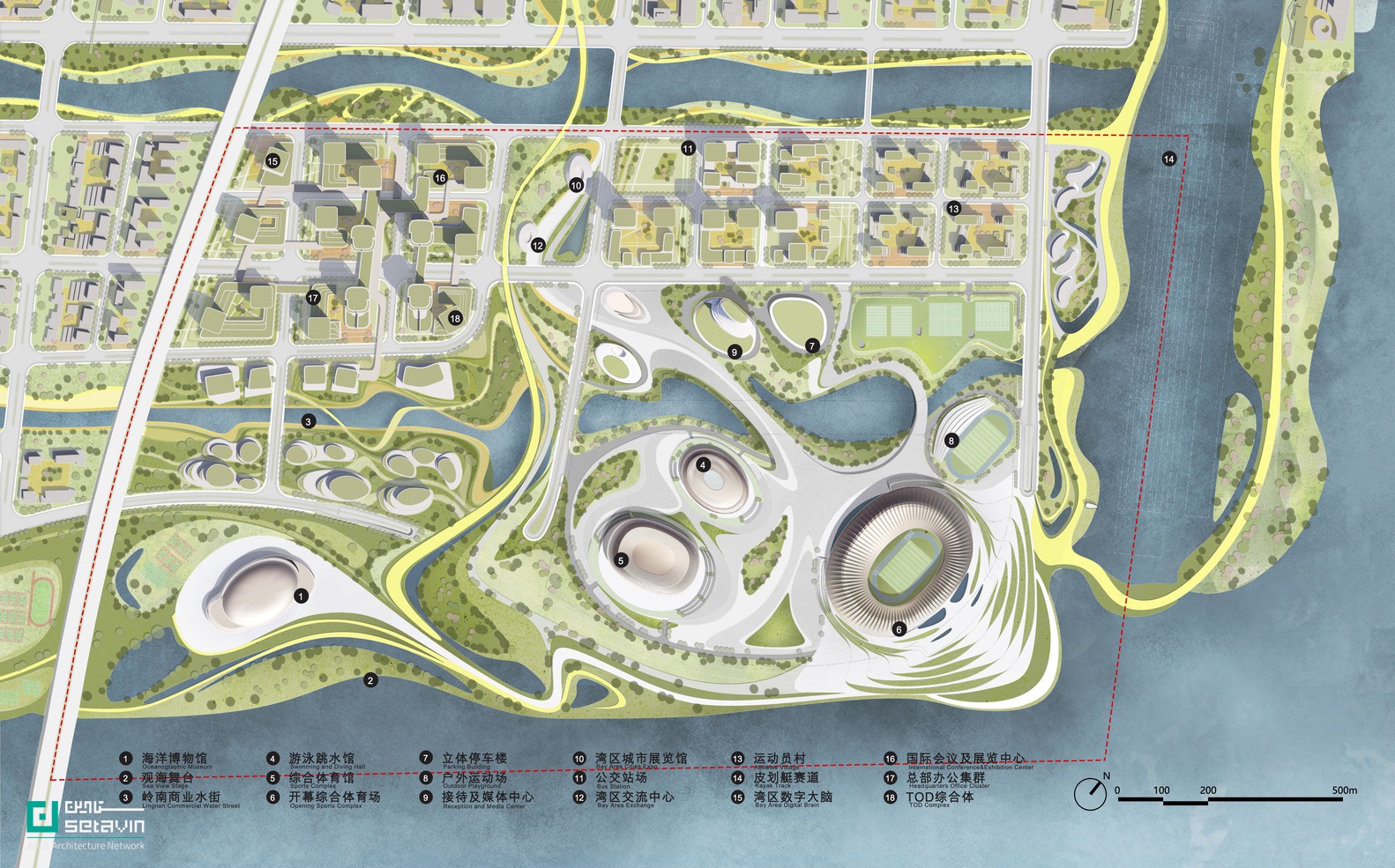 مرکز ورزشی منطقه خلیج بزرگ اثر Zaha Hadid Architects در چین؛ مجموعهای آیندهنگر با استادیوم ۶۰ هزار نفری، اقلیمپذیر و الهامگرفته از معماری بومی لینگنان.