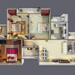 تصویر - نمونه پلان هایی از آپارتمان 3 خوابه - معماری