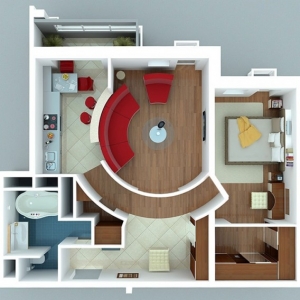تصویر - نمونه آپارتمانهایی با یک اتاق خواب - معماری