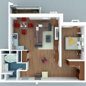 تصویر - نمونه آپارتمانهایی با یک اتاق خواب - معماری