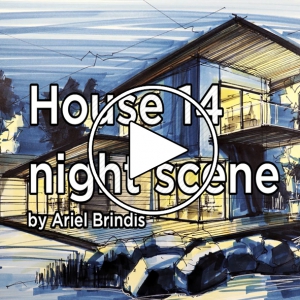 تصویر - اسکیس و راندو منظر شب یک خانه , توسط Ariel Brindis - معماری