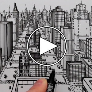 تصویر - نحوه ترسیم یک شهر با استفاده از پرسپکتیو 1 نقطه ای : طراحی قلم - معماری