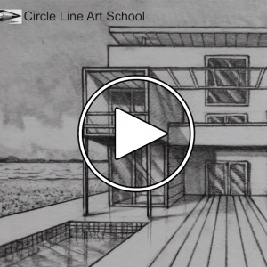تصویر - ترسیم پرسپکتیو یک نقطه ای یک ساختمان : مسکونی معکب , از مجموعه Circle Line Art School - معماری
