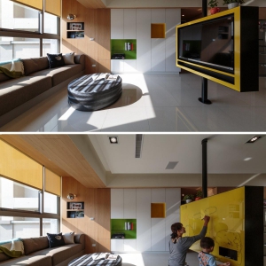 تصویر - تلویزیون و تخته وایت برد خاص آپارتمانی در تایوان  - معماری