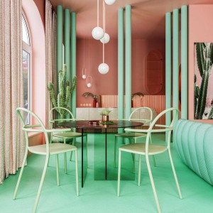 تصویر - طراحی داخلی آپارتمانی خاص در نیویورک با ترکیب رنگی صورتی پاستلی و سبز نعنایی - معماری
